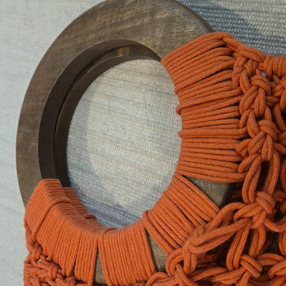 Sigrid Olsen Orange Crochet Tote with Wooden Handles - Picture 3 of 4